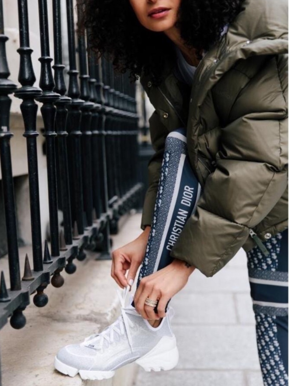 Dior D Connect Silver and White Knit Sparkle Sneakers